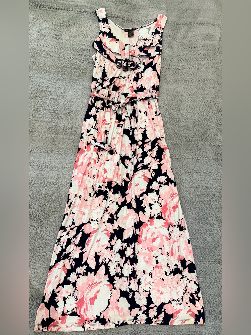Floral Maxi Dress in Black, Pink & White